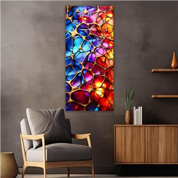 Vertical Art Themed Glass Wall Art with Clock at the Top 047