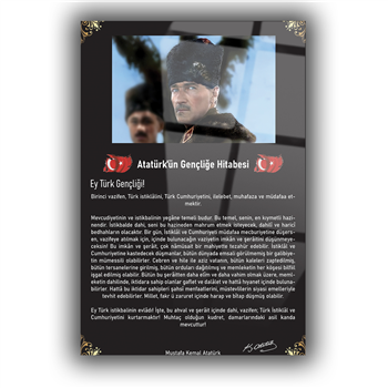 Atatürk Portreli Gençliğe Hitabesi Cam Tablo
