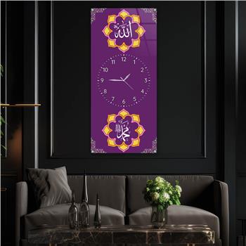 Vertical Religious Themed Glass Wall Art with Clock at the Center 010
