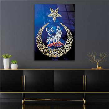 Moon and Star, Three Crescent Wolf Tempered Glass Wall Art 
