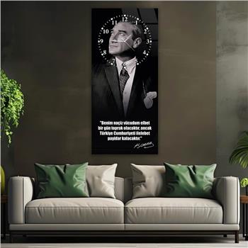 Vertical National Themed Glass Wall Art with Clock at the Top 008