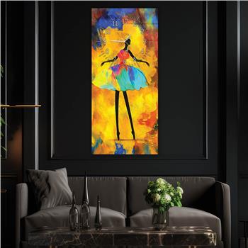 Vertical Art Themed Glass Wall Art with Clock at the Top 057