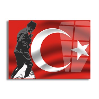 Mustafa Kemal Atatürk ve Türk Bayrağı Cam Tablo