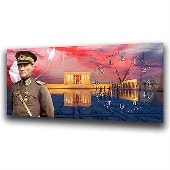 Yatay Saatli Yandan Vatan Temalı Cam Tablo 025
