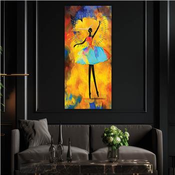 Vertical Art Themed Glass Wall Art with Clock at the Top 061