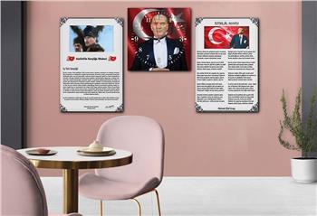Atatürk, Independence March, and Youth Address Glass Wall Art Set with Clock