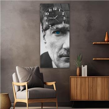 Vertical National Themed Glass Wall Art with Clock at the Top 010