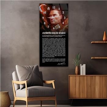 Vertical National Themed Glass Wall Art with Clock at the Top 024