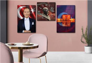 MUSTAFA KEMAL ATATÜRK VE ANITKABİR GÖRSELLİ GÖRSELİ CAM TABLO SAAT SETİ 