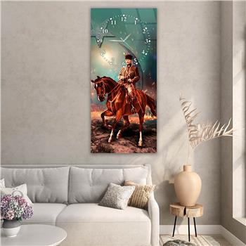 Vertical National Themed Glass Wall Art with Clock at the Top 023