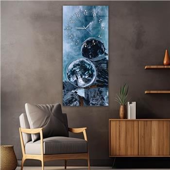 Vertical Art Themed Glass Wall Art with Clock at the Top 065