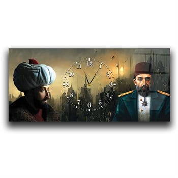 Fatih Sultan Mehmet Han ve Abdülhamit Han Saatli Cam Tablo 077