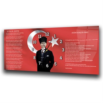 Atatürk İstiklal Marşı ve Gençliğe Hitabe Saatli Cam Tablo