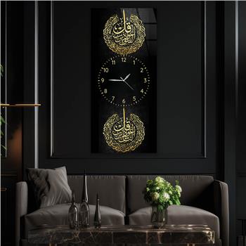 Vertical Religious Themed Glass Wall Art with Clock at the Center 001