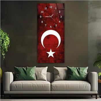 Vertical National Themed Glass Wall Art with Clock at the Top 030