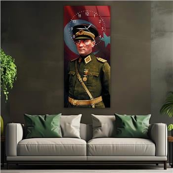 Vertical National Themed Glass Wall Art with Clock at the Top 003