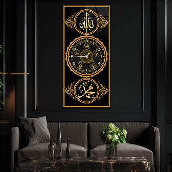 Vertical Religious Themed Glass Wall Art with Clock at the Center 016