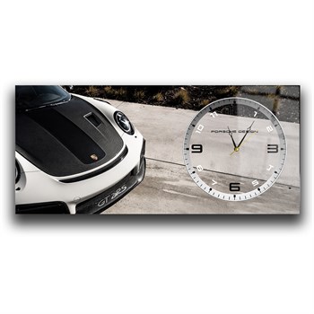 Kırmızı Porsche Saatli Cam Tablo