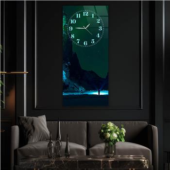 Dikey Üstten Saatli Sanat Temalı Cam Tablo 019