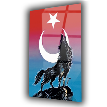 TÜRK BAYRAĞI VE KURT GÖRSELLİ CAM TABLO 