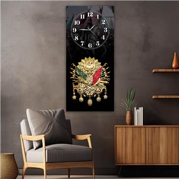 Vertical National Themed Glass Wall Art with Clock at the Top 009