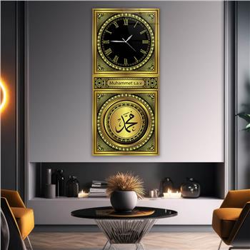 Vertical Religious Themed Glass Wall Art with Clock at the Top  036
