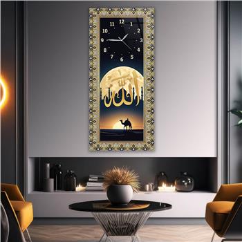 Vertical Religious Themed Glass Wall Art with Clock at the Top  041