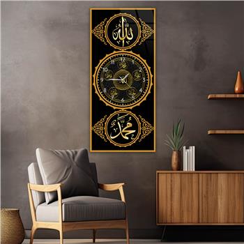 Vertical Religious Themed Glass Wall Art with Clock at the Center 016