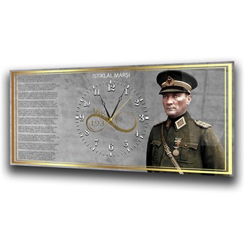Asker Atatürk ve İstiklal Marşı Saatli Cam Tablo