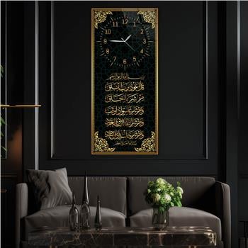 Vertical Religious Themed Glass Wall Art with Clock at the Top  018