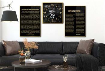 Atatürk and Independence March Glass Wall Art Set with Clock