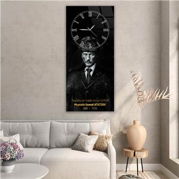 Vertical National Themed Glass Wall Art with Clock at the Top 028