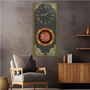 Tableau en verre à thème religieux vertical avec horloge en haut 028