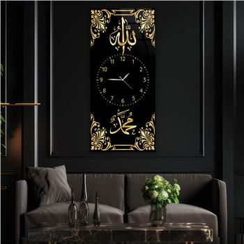 Vertical Religious Themed Glass Wall Art with Clock at the Center 004