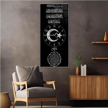 Vertical Religious Themed Glass Wall Art with Clock at the Center 023