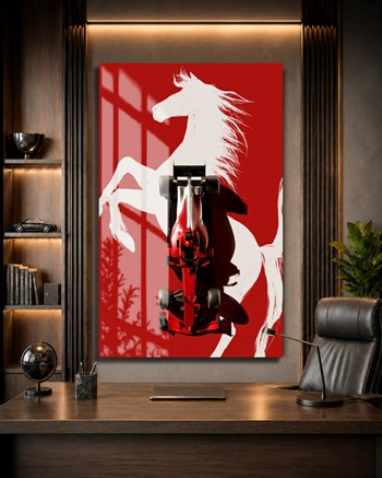 Kırmızı Ferrari Formula 1 Cam Tablo