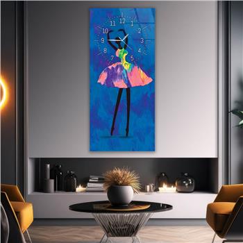 Vertical Art Themed Glass Wall Art with Clock at the Top 060