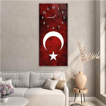 Vertical National Themed Glass Wall Art with Clock at the Top 030