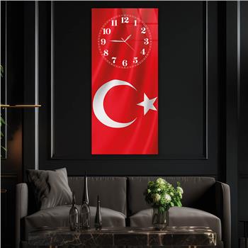 Vertical National Themed Glass Wall Art with Clock at the Top 043