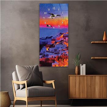 Vertical Art Themed Glass Wall Art with Clock at the Top 050