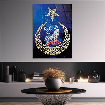 Moon and Star, Three Crescent Wolf Tempered Glass Wall Art 