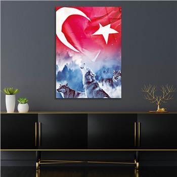 Turkish Flag and Wolf Tempered Glass Wall Art 