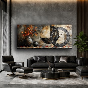 Yatay Saatli Yandan Sanat Temalı Cam Tablo 373