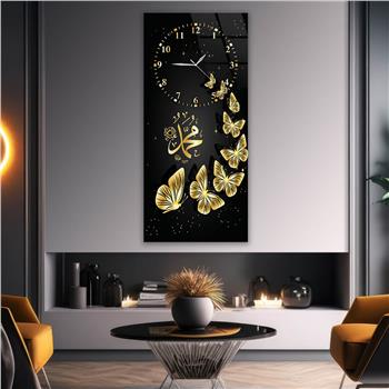 Vertical Religious Themed Glass Wall Art with Clock at the Top  008