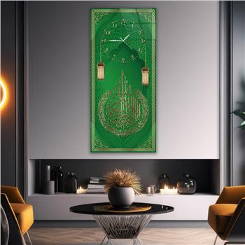 Vertical Religious Themed Glass Wall Art with Clock at the Top  049