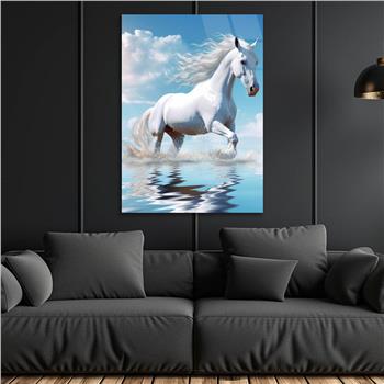 A White Horse Running in WaterVertical Tempered Glasss Wall Arts Natured-Themed226