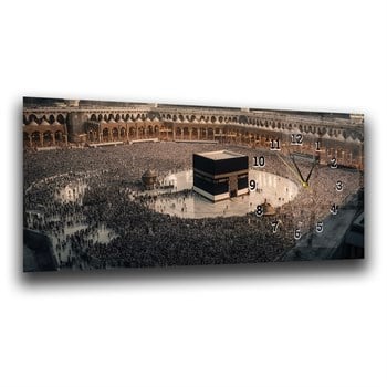 Kaaba Tavaf Horizontaal, Aan De Zijkant Voorzien Van Een Klok, Religieus Thema Gehard Glasschilderij 065