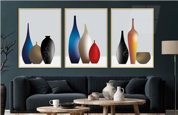 Alüminyum Çerçeveli Sanat Temalı 3lü Set CAM Tablo 0047