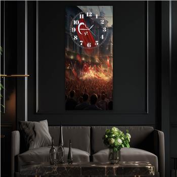 Vertical National Themed Glass Wall Art with Clock at the Top 046