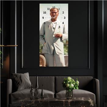 Vertical National Themed Glass Wall Art with Clock at the Top 016
